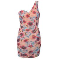 Floral One Shoulder Ruche Dress