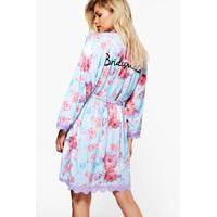 floral bridesmaid slogan robe blue