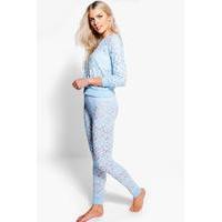 Floral Lace And Mesh Lounge Set - blue