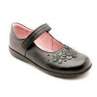 fleur black leather girls riptape school shoes