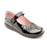 fleur black patent girls riptape school shoes