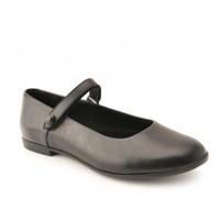 Florence, Black Leather Girls Riptape School Shoes