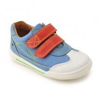 Flexy Soft Turin, Blue Leather Boys Riptape First Walking Shoes