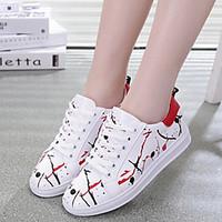 Flats Spring Comfort PU Casual Flat Heel Lace-up Black White Walking