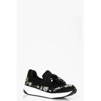 Floral Embellished Slip On Trainer - black