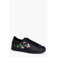 floral embroidered trainer black