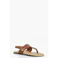 Floral And Paisley Embroidered Thong Sandal - tan