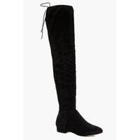 Flat Tie Back Over The Knee Boot - black