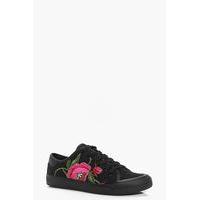 Floral Embroidered Lace Up Trainer - black