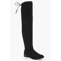 Flat Suedette Thigh High Boot - black