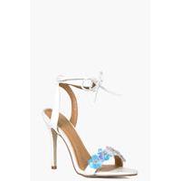 Flower Embellished Wrap Up Heel - white