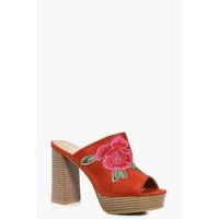Floral Embroidered Mule - rust