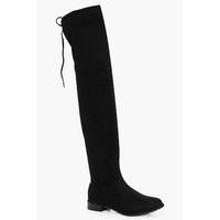 Flat Over The Knee Tie Back Boot - black