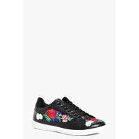 Floral Embroidered Lace Up Trainer - black