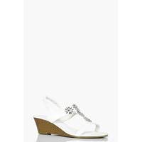 Floral Embellished Wedge - white