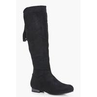 Flat Elastic Back Knee Boot - black