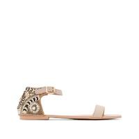 Flat Leather Sandals with Bead Detail