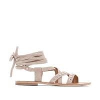 Flat Leather Sandals with Metal Detail