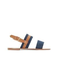 Flat Leather and Denim Sandals