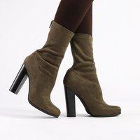 Florence Ankle Boots in Khaki Faux Suede, Green