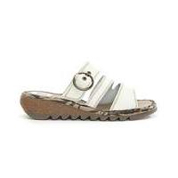 Fly London White Leather Low Wedge Mule
