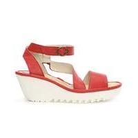 Fly London Red Leather Wedge Sandal