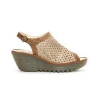 Fly London Gold Perforated Wedge Sandal