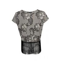 FLORAL JACQUARD FRINGE TOP