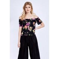 FLORAL PLEATED BARDOT TOP