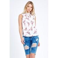 FLORAL SHIRRED DETAIL CREPE VEST