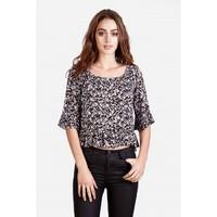 FLORAL FLUTED SLV GYPSY BLOUSE