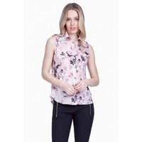 floral sleeveless satin shirt