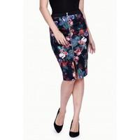 FLORAL ZIP FRONT MIDI SKIRT