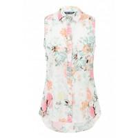 FLORAL SATEEN SLESS SHIRT