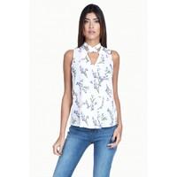 FLORAL CROSS FRONT CREPE VEST