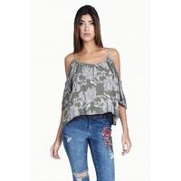 FLORAL CRINKLE COLD SHOULDER BLOUSE