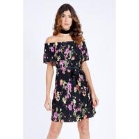 floral pleated bardot dress