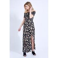 floral viscose shirred maxi dress