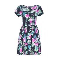 FLORAL PALM SMOCK SKATER DRESS