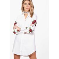 Floral Embroidered Shirt Dress - white