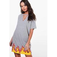 Flame Hem Choker T-Shirt Dress - grey