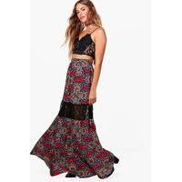 Floral Lace Tiered Maxi Skirt - berry