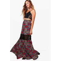 floral lace tiered maxi skirt berry