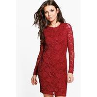 Floral Sequin Long Sleeved Bodycon Dress - berry