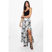 Floral Ruffle Side Maxi Skirt - ivory