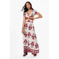floral boarder crop maxi skirt co ord set white