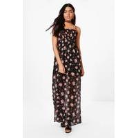 floral sleeved woven maxi dress black