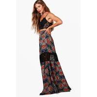 Floral Lace Tiered Maxi Skirt - navy