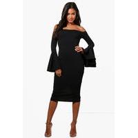 Flared Sleeve Midi Dress - black