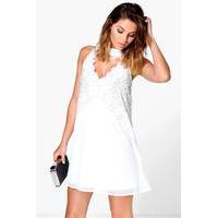 Flo High Neck Lace Front Swing Dress - ivory